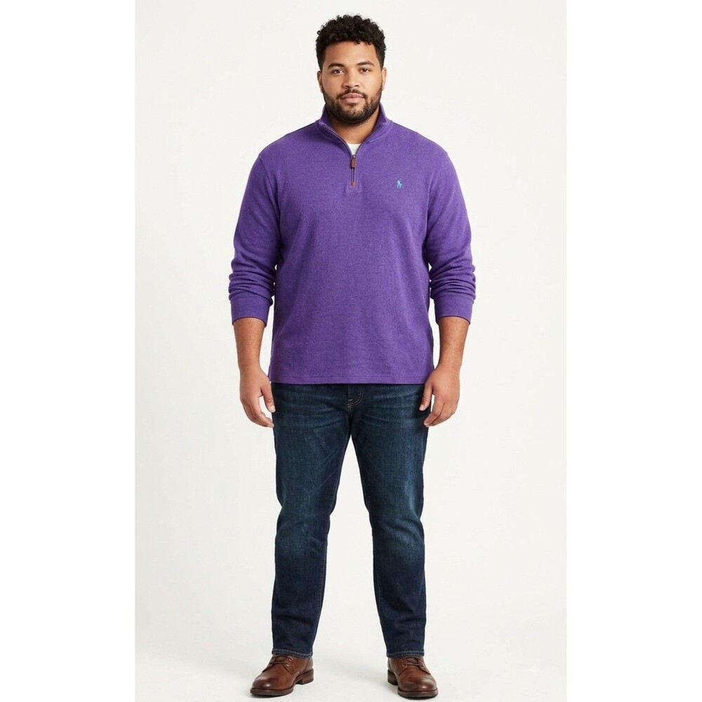 Ralph Lauren Polo Men's Purple 1/4 Zip Knit Sweater Cotton Pullover XXL 2XL EUC